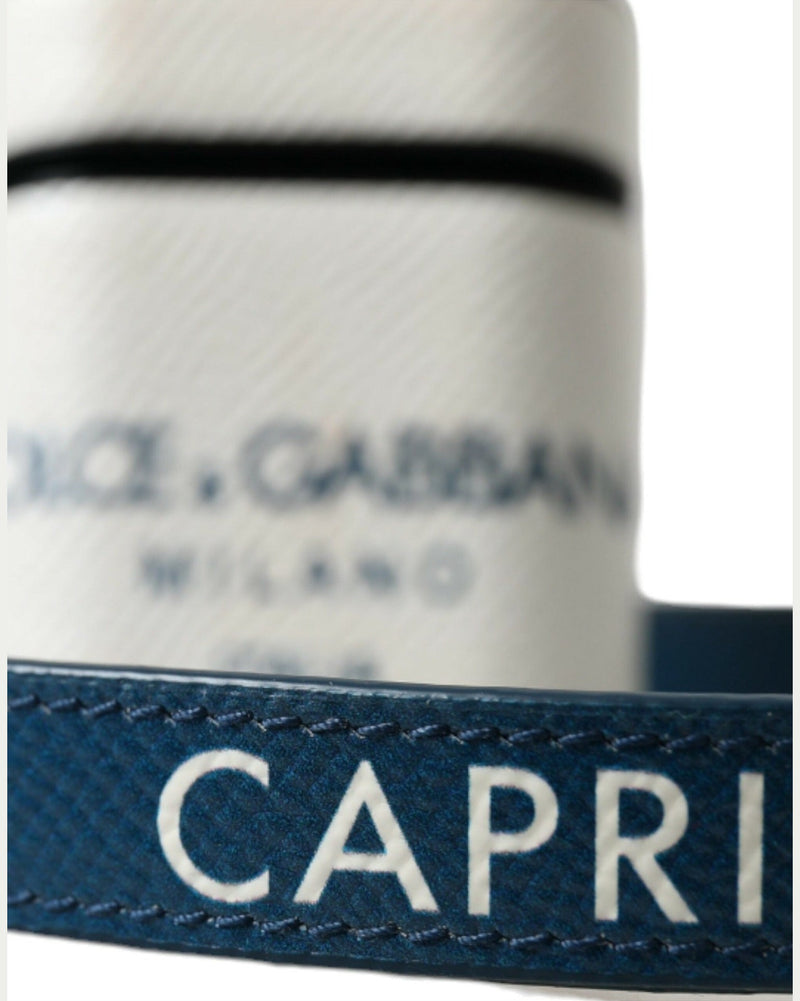 Dolce & Gabbana White Leather Chic Airpods Case In Blue Glam Steals
