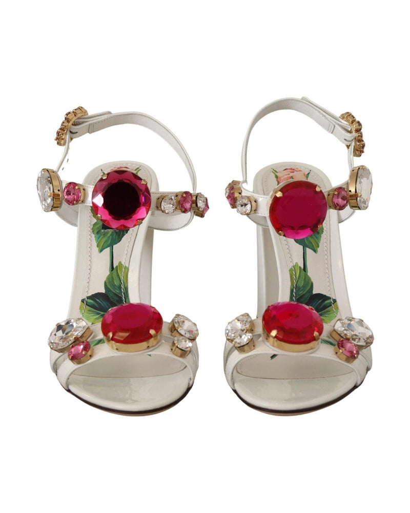 Dolce & Gabbana White Leather Crystal Keira Heels Glam Steals