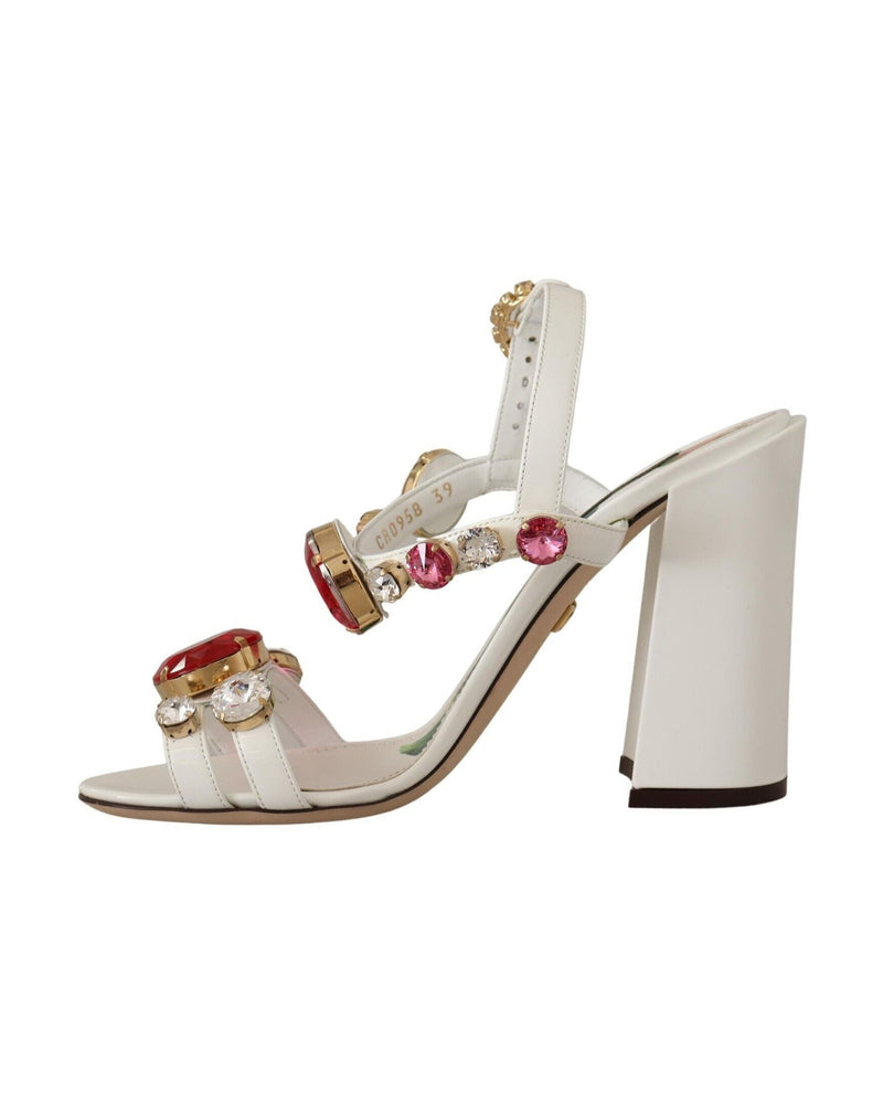 Dolce & Gabbana White Leather Crystal Keira Heels Glam Steals