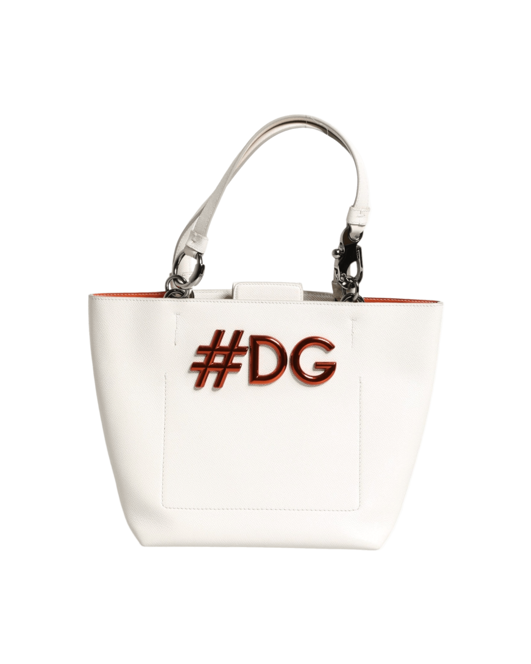 Dolce & Gabbana White Leather #Dg Beatrice Top Handle Tote Bag Glam Steals