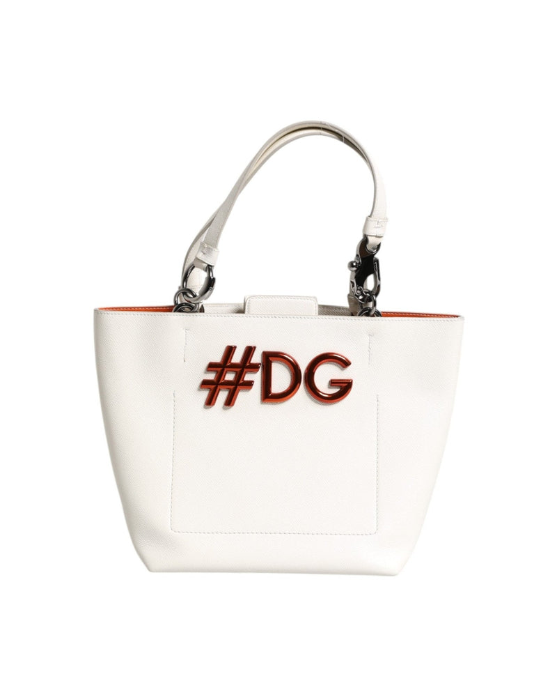 Dolce & Gabbana White Leather #Dg Beatrice Top Handle Tote Bag Glam Steals
