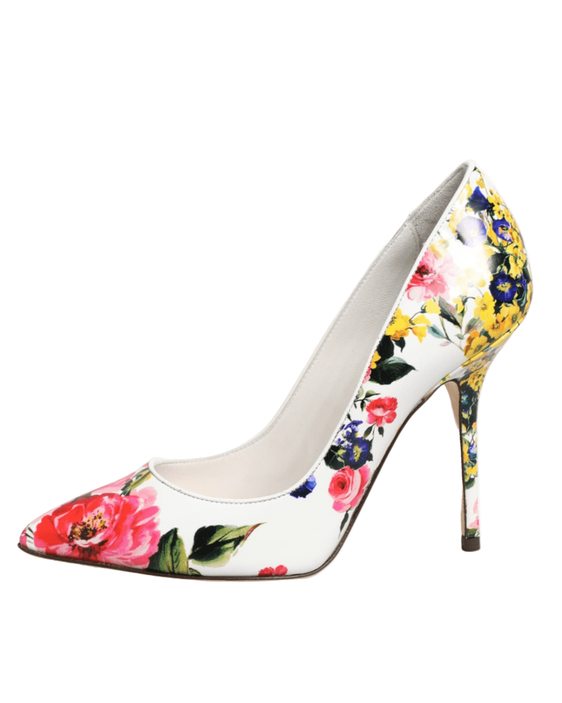 Dolce & Gabbana White Leather Floral High Heels Pumps Shoes Glam Steals