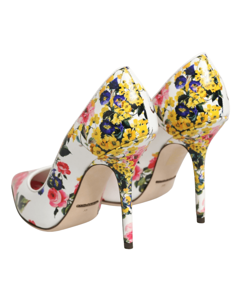 Dolce & Gabbana White Leather Floral High Heels Pumps Shoes Glam Steals