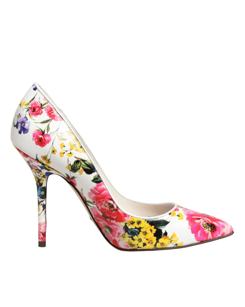Dolce & Gabbana White Leather Floral High Heels Pumps Shoes Glam Steals