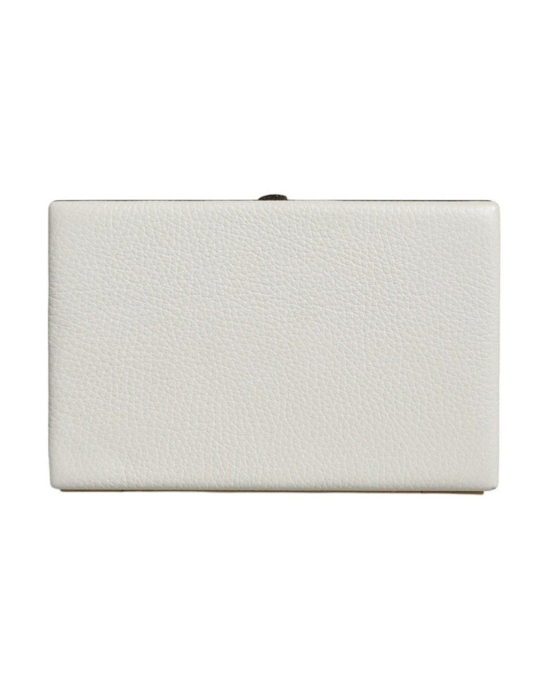 Dolce & Gabbana Leather Frame Clutch Evening Party Purse White Gold Bag Glam Steals