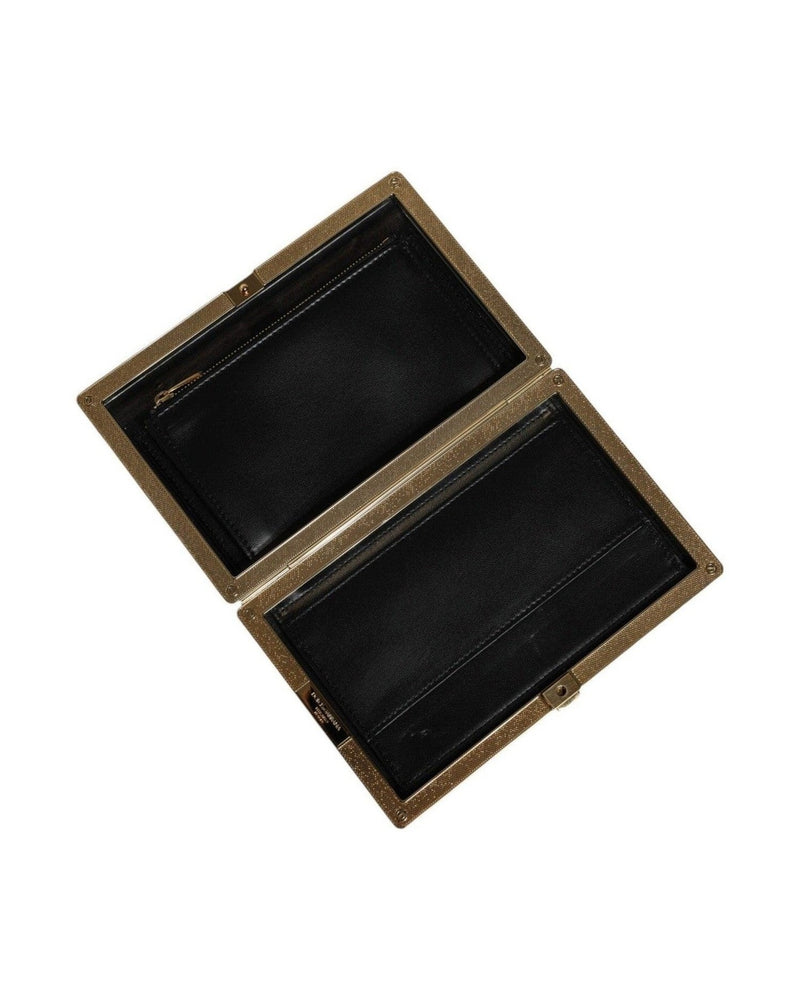 Dolce & Gabbana Leather Frame Clutch Evening Party Purse White Gold Bag Glam Steals