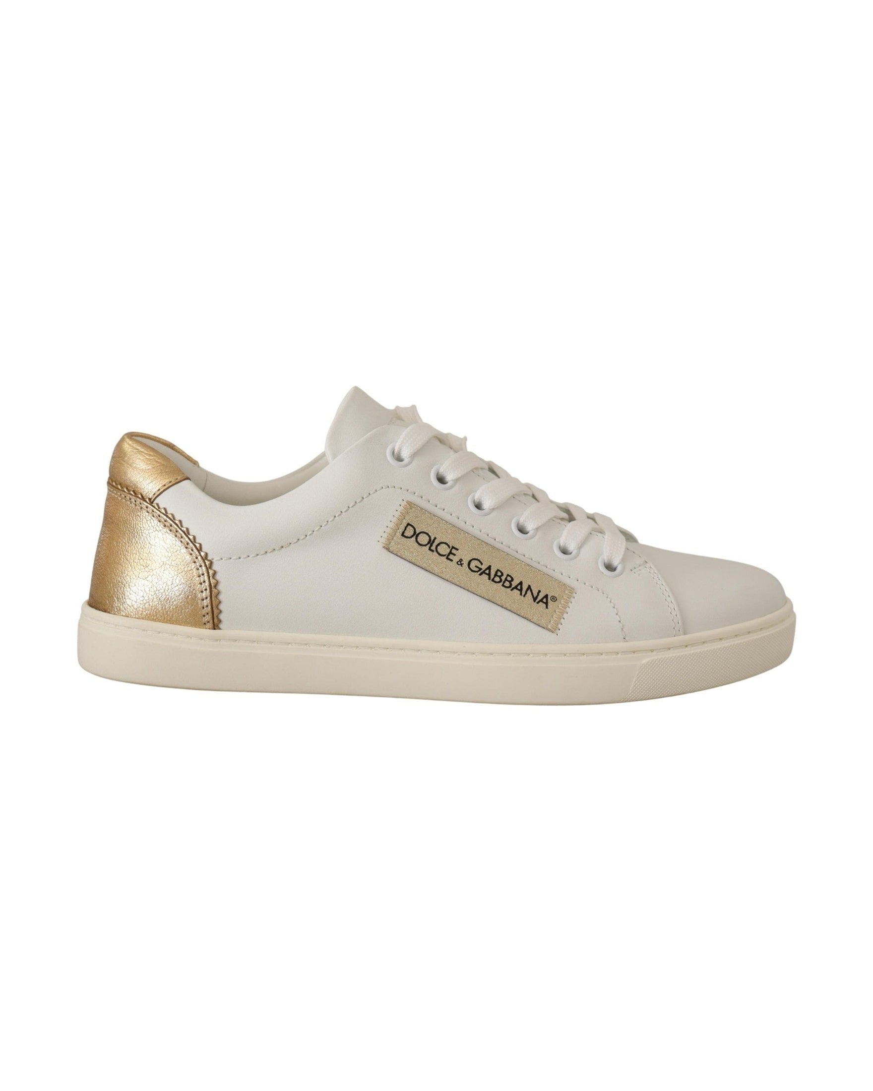 Dolce & Gabbana White Leather Gold Low Top Sneakers Sneakers
