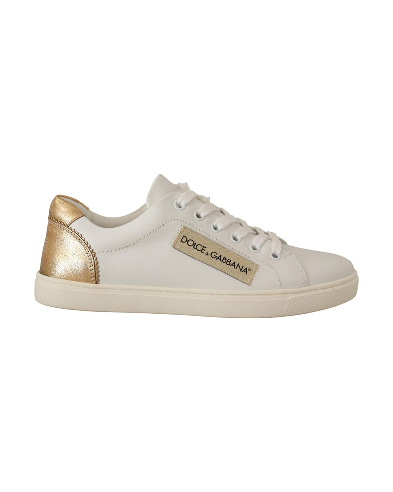 Dolce & Gabbana White Leather Gold Low Top Sneakers Glam Steals