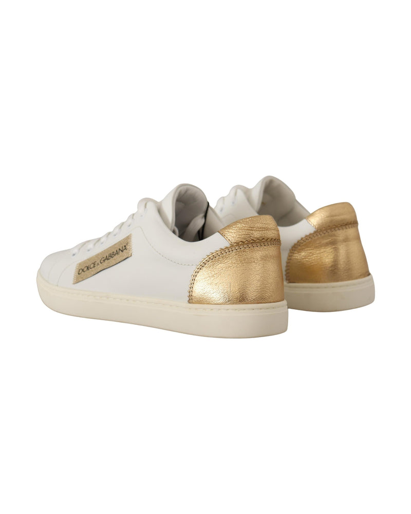 Dolce & Gabbana White Leather Gold Low Top Sneakers Glam Steals
