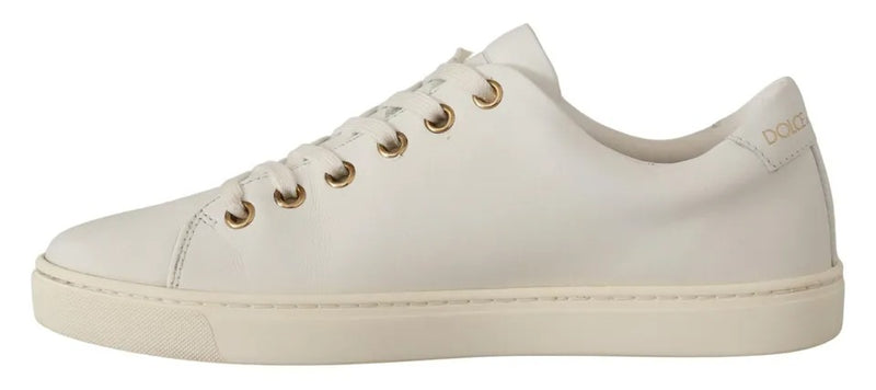 Dolce & Gabbana White Leather Gold Red Heart Sneakers Glam Steals