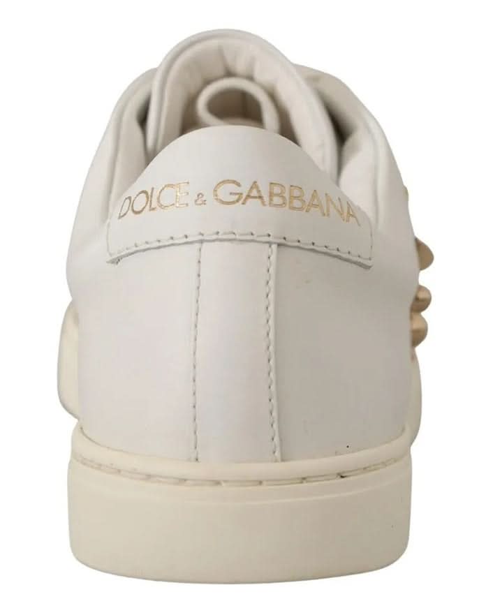 Dolce & Gabbana White Leather Gold Red Heart Sneakers Sneakers