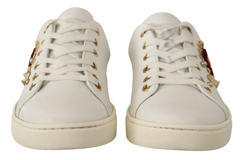 Dolce & Gabbana White Leather Gold Red Heart Sneakers Glam Steals