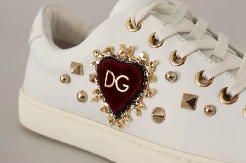 Dolce & Gabbana White Leather Gold Red Heart Sneakers Glam Steals