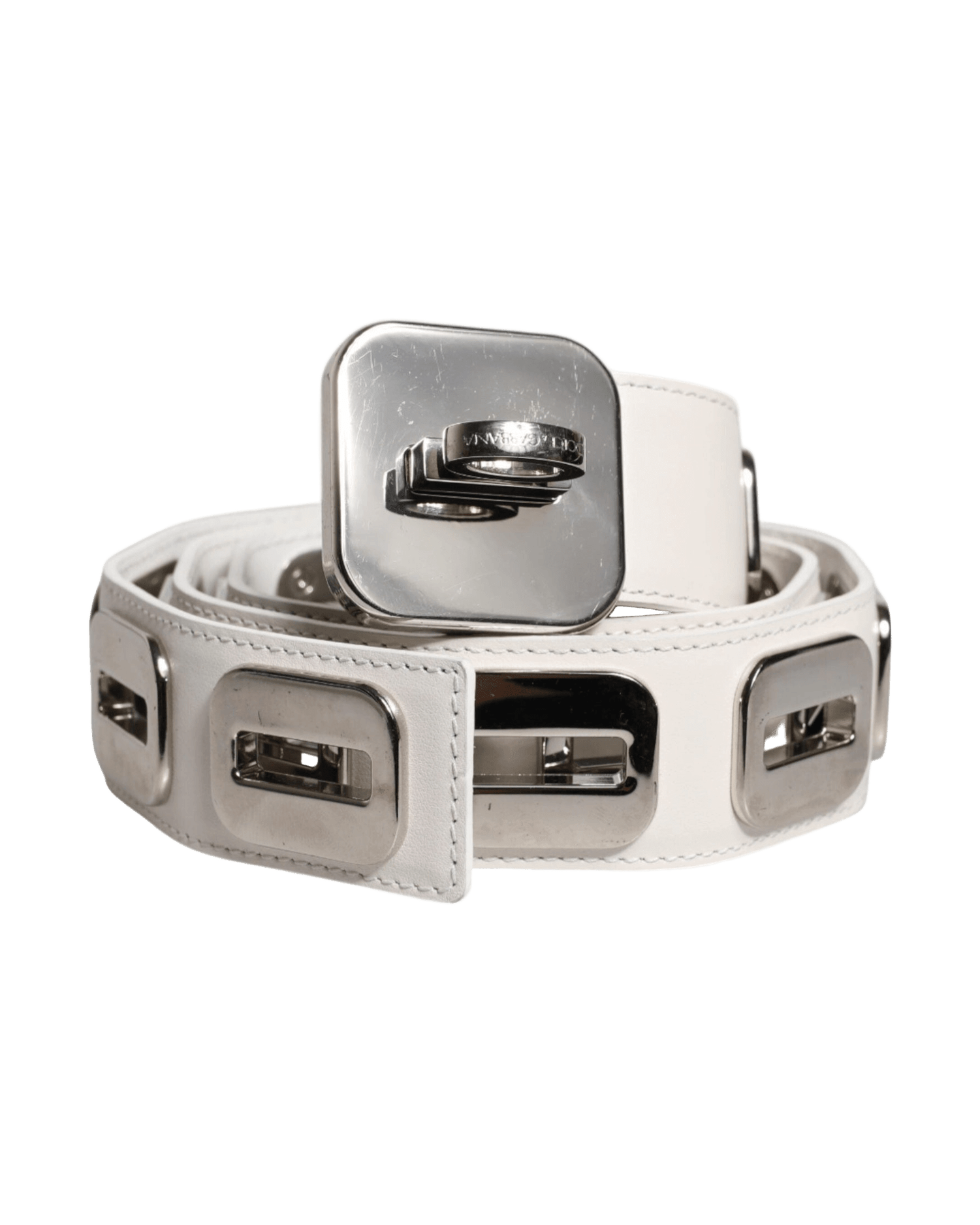 Dolce & Gabbana White Leather Gold Tone Rotating Buckle Belt Glam Steals