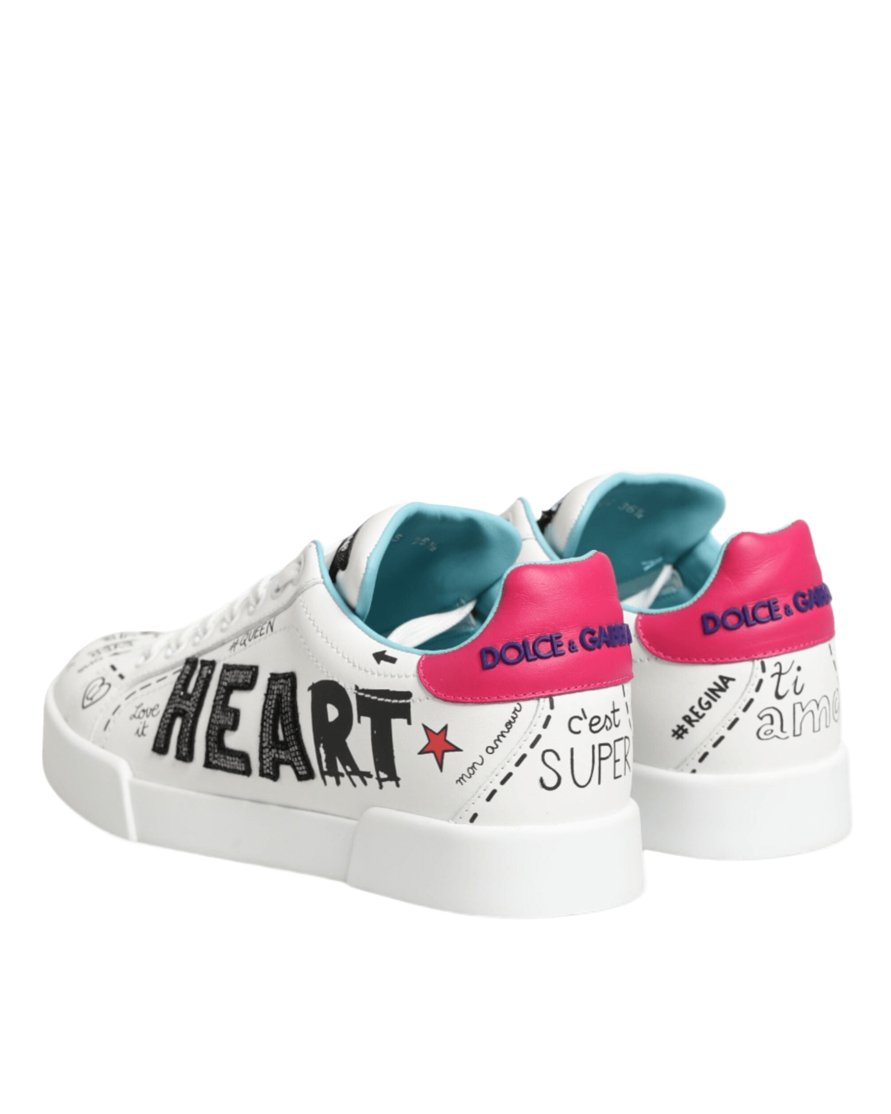 Dolce & Gabbana White Leather Graffiti Low Top Sneakers Shoes Glam Steals