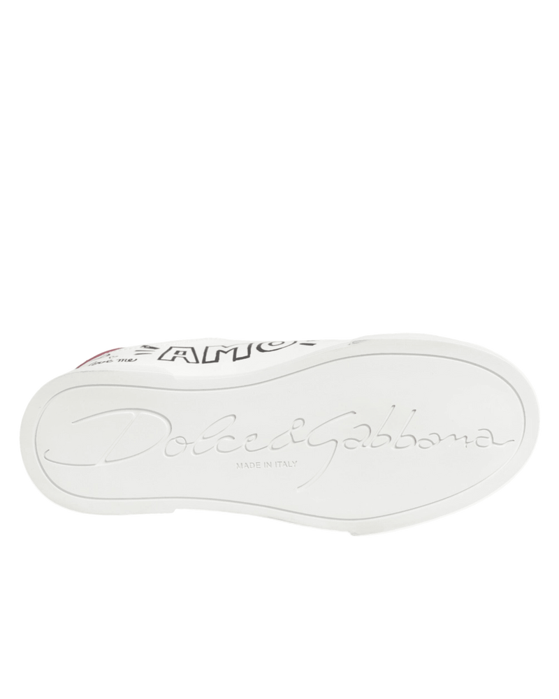Dolce & Gabbana White Leather Graffiti Low Top Sneakers Shoes Glam Steals