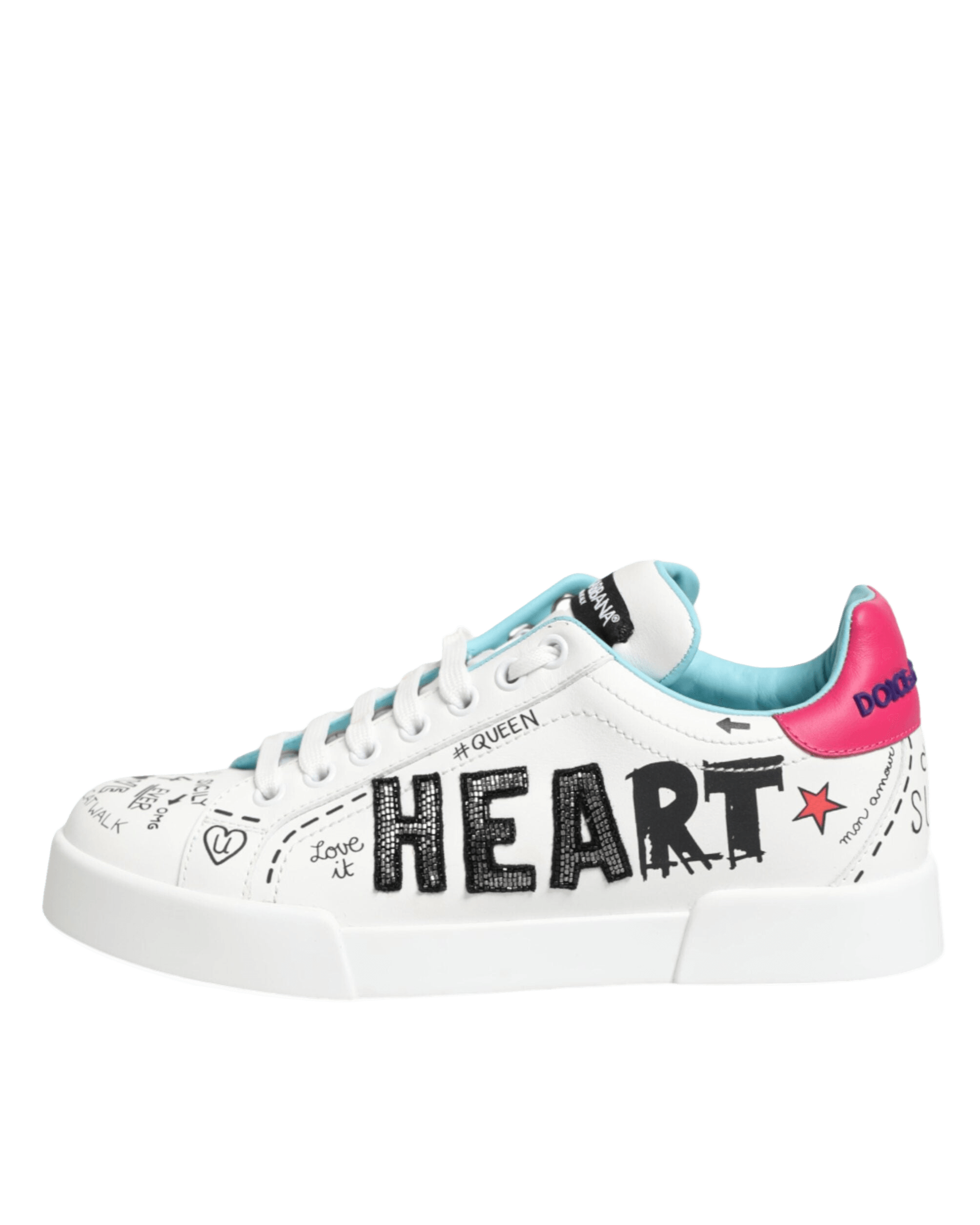 Dolce & Gabbana White Leather Graffiti Low Top Sneakers Shoes Glam Steals