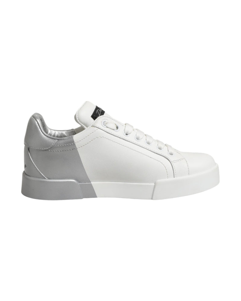 Dolce & Gabbana White Leather Gray Low Top Sneaker Shoes Glam Steals