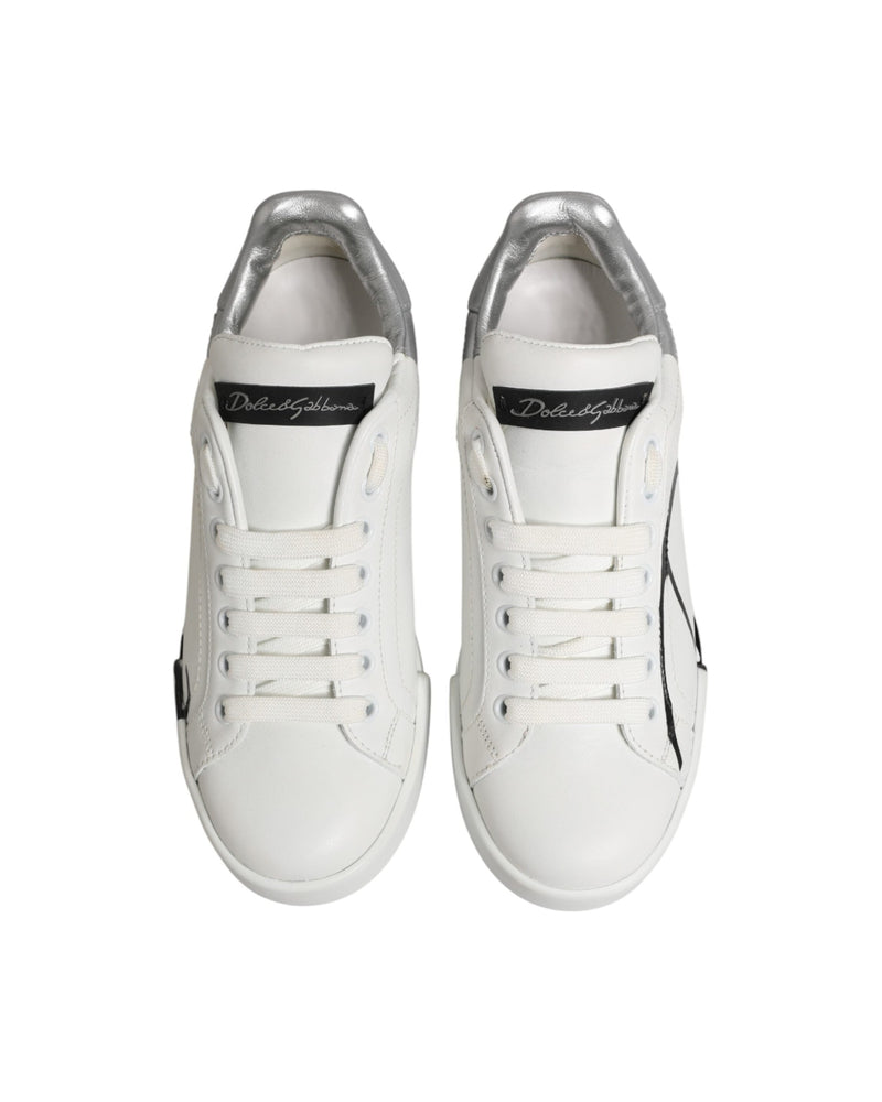Dolce & Gabbana White Leather Gray Low Top Sneaker Shoes Glam Steals