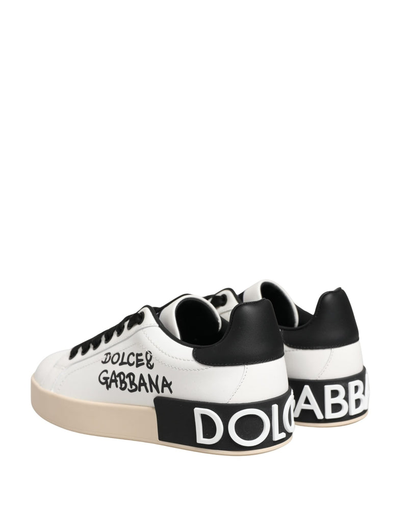 Dolce & Gabbana White Leather Low Top Portofino Sneakers Shoes Glam Steals