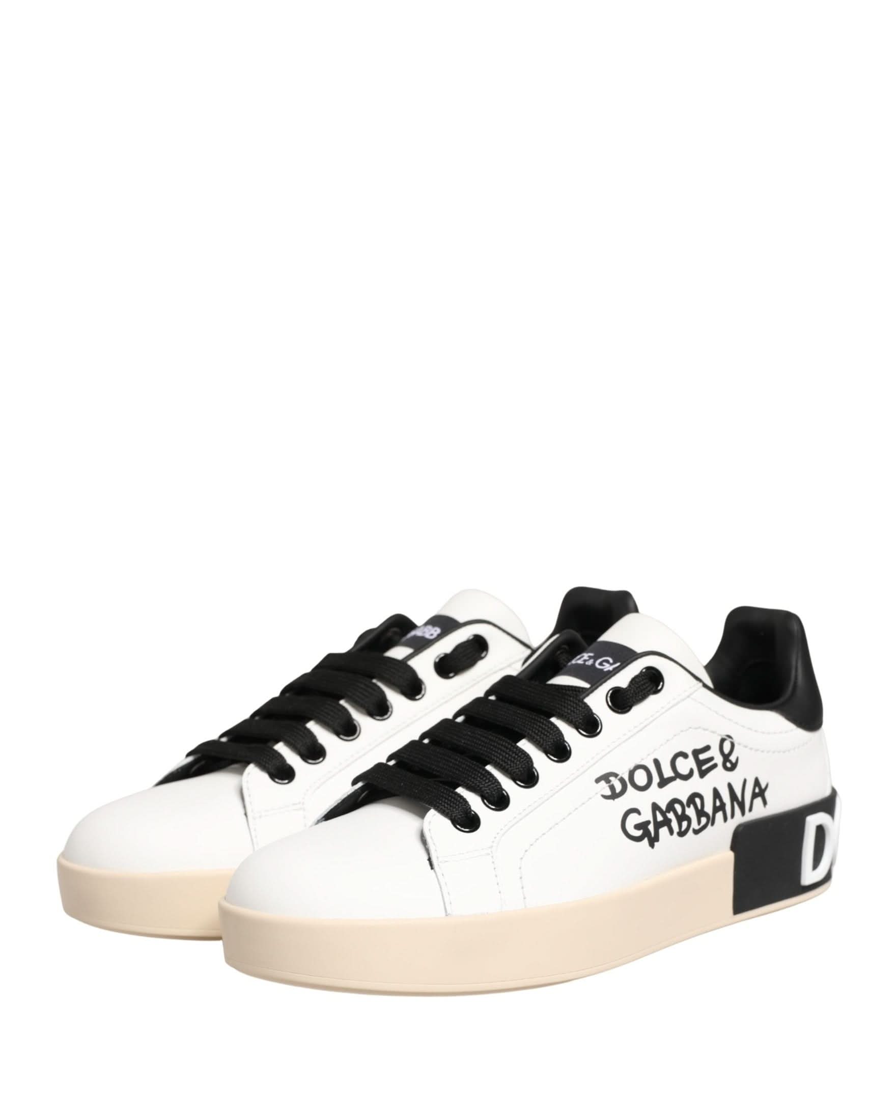 Dolce & Gabbana White Leather Low Top Portofino Sneakers Shoes Glam Steals
