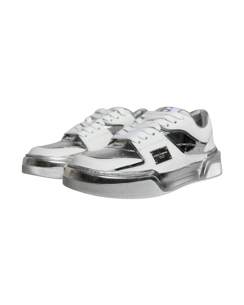 Dolce & Gabbana White Silver Leather Low Top Sneakers Shoes Glam Steals