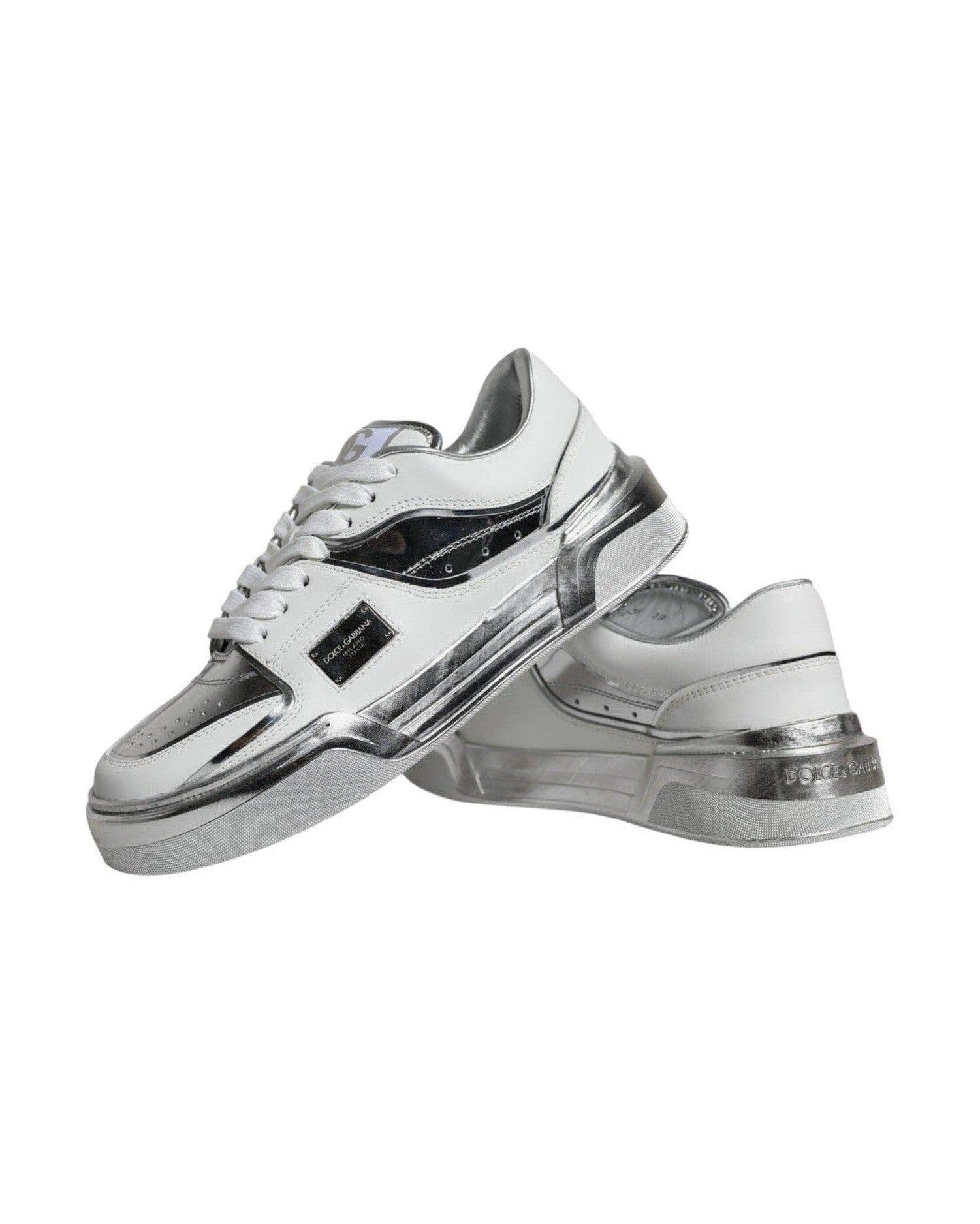 Dolce & Gabbana White Silver Leather Low Top Sneakers Shoes Glam Steals