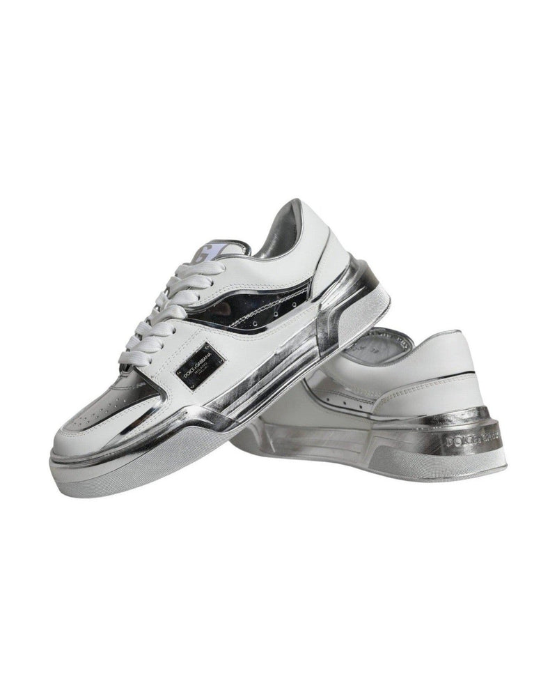 Dolce & Gabbana White Silver Leather Low Top Sneakers Shoes Glam Steals