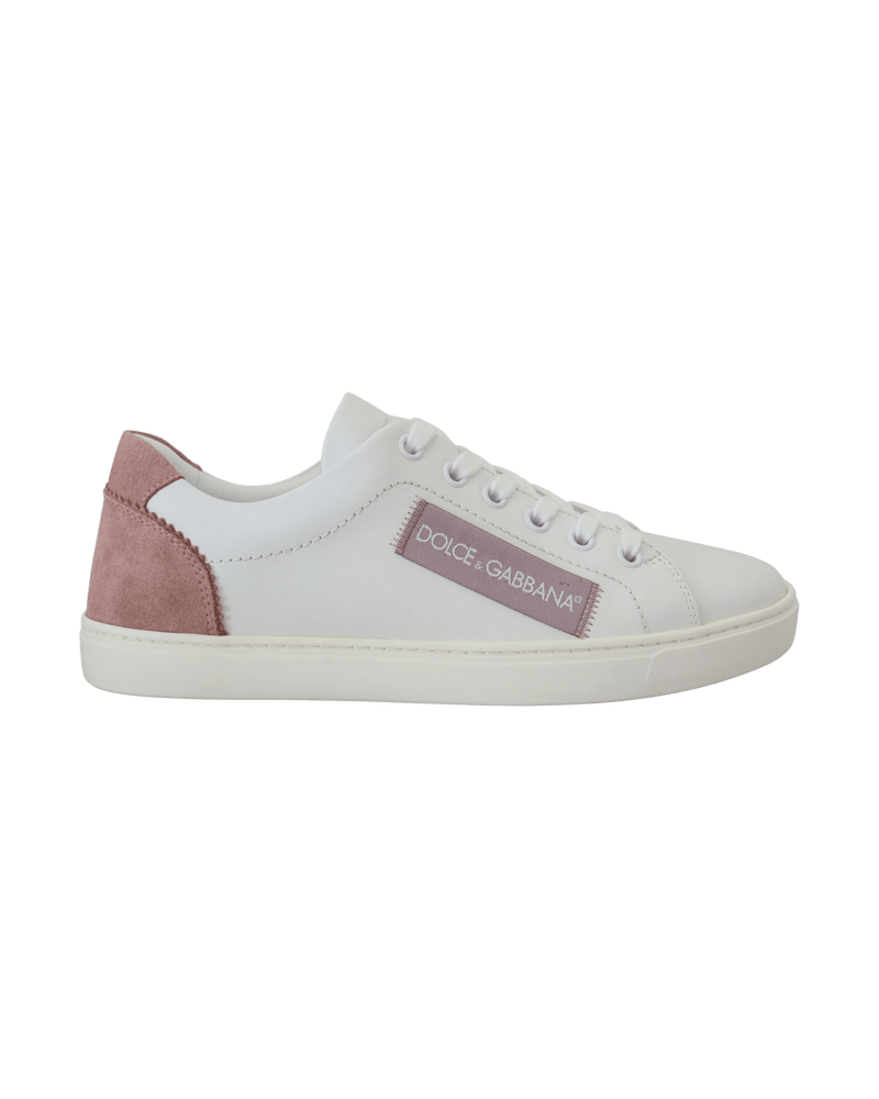 Dolce & Gabbana White Leather Pink Low Top Sneakers Glam Steals