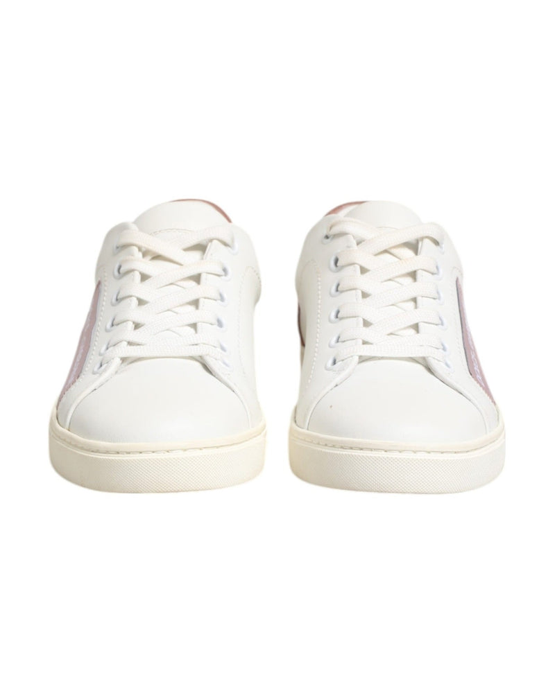 Dolce & Gabbana White Leather Pink Low Top Sneakers Shoes Glam Steals