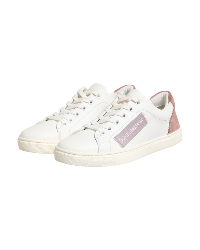 Dolce & Gabbana White Leather Pink Low Top Sneakers Shoes Glam Steals