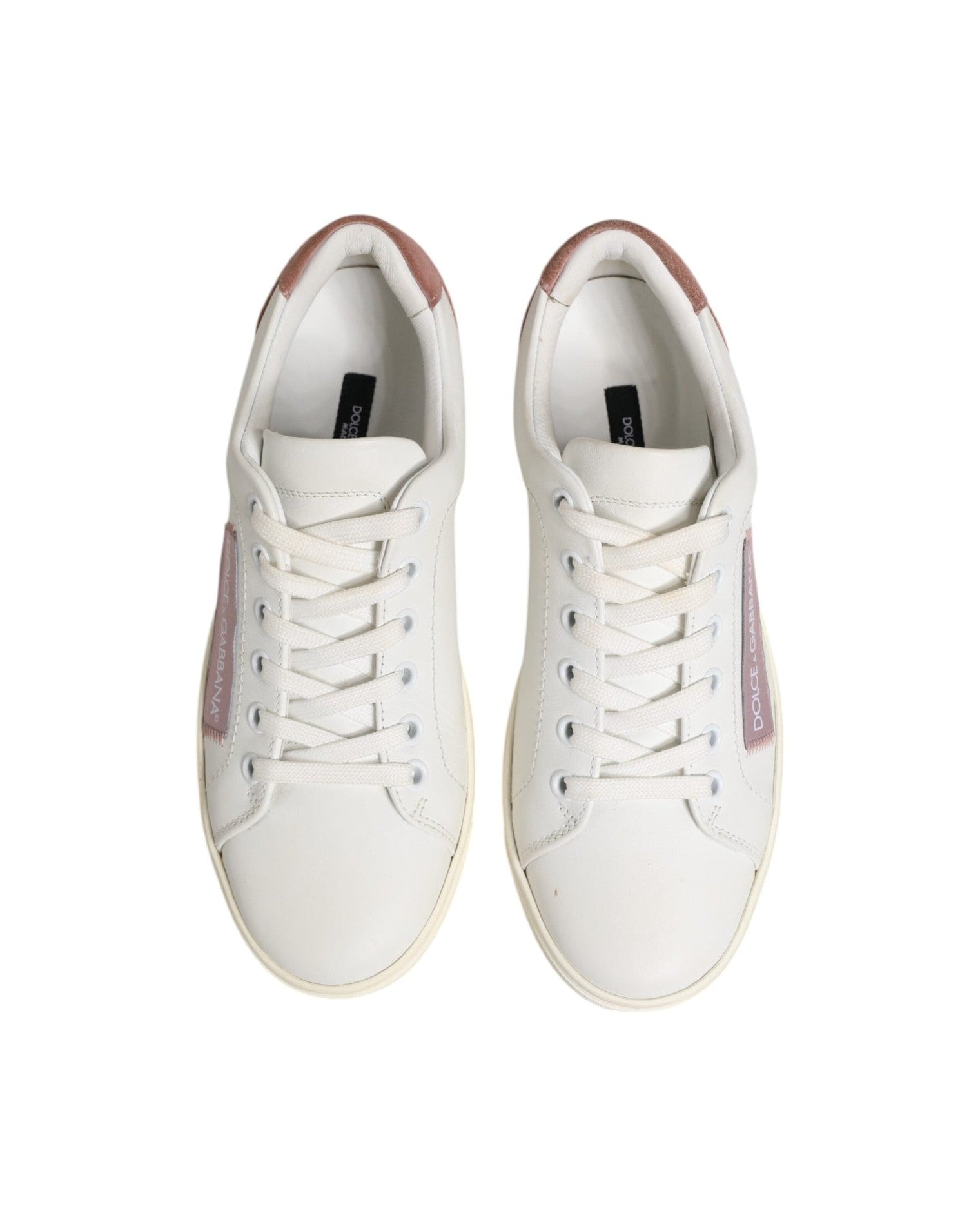 Dolce & Gabbana White Leather Pink Low Top Sneakers Shoes Glam Steals