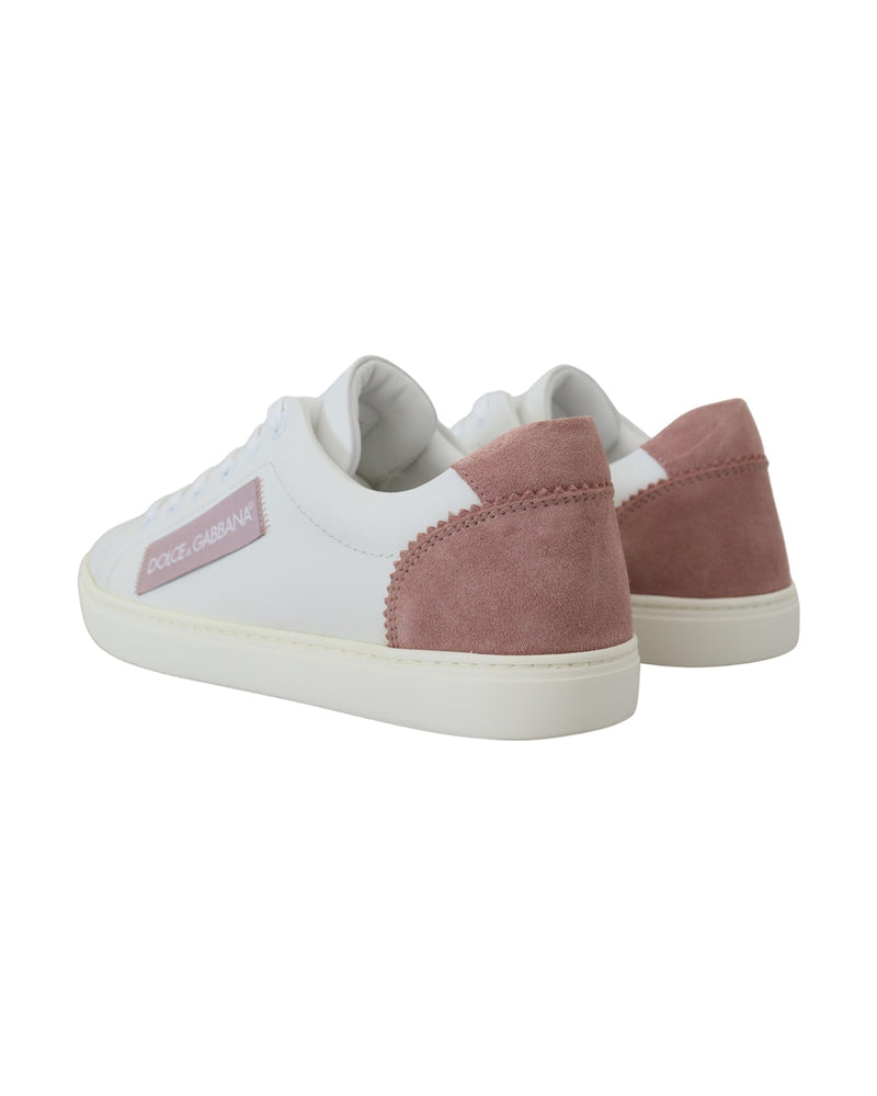 Dolce & Gabbana White Leather Pink Low Top Sneakers Glam Steals
