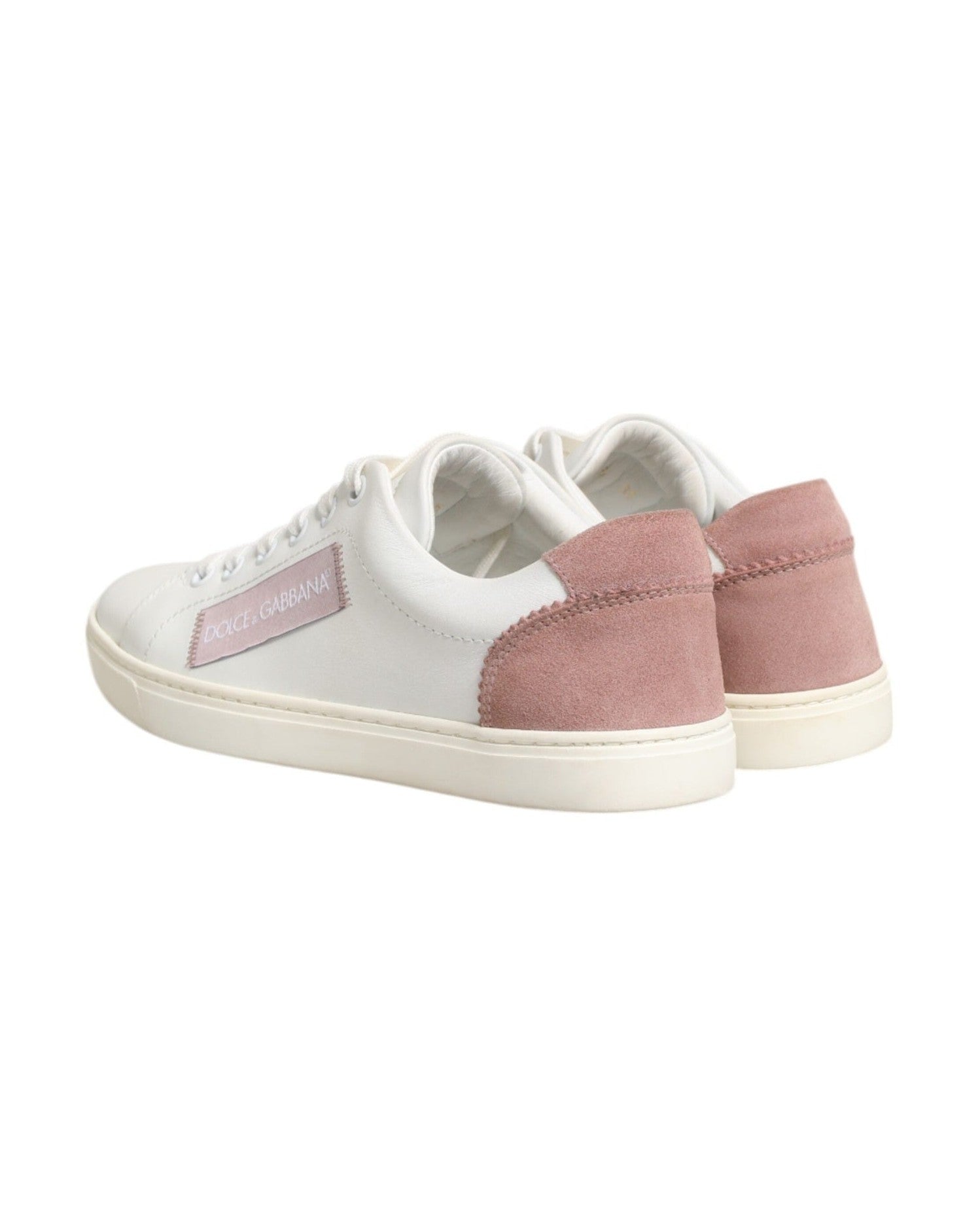 Dolce & Gabbana White Leather Pink Low Top Sneakers Shoes Glam Steals