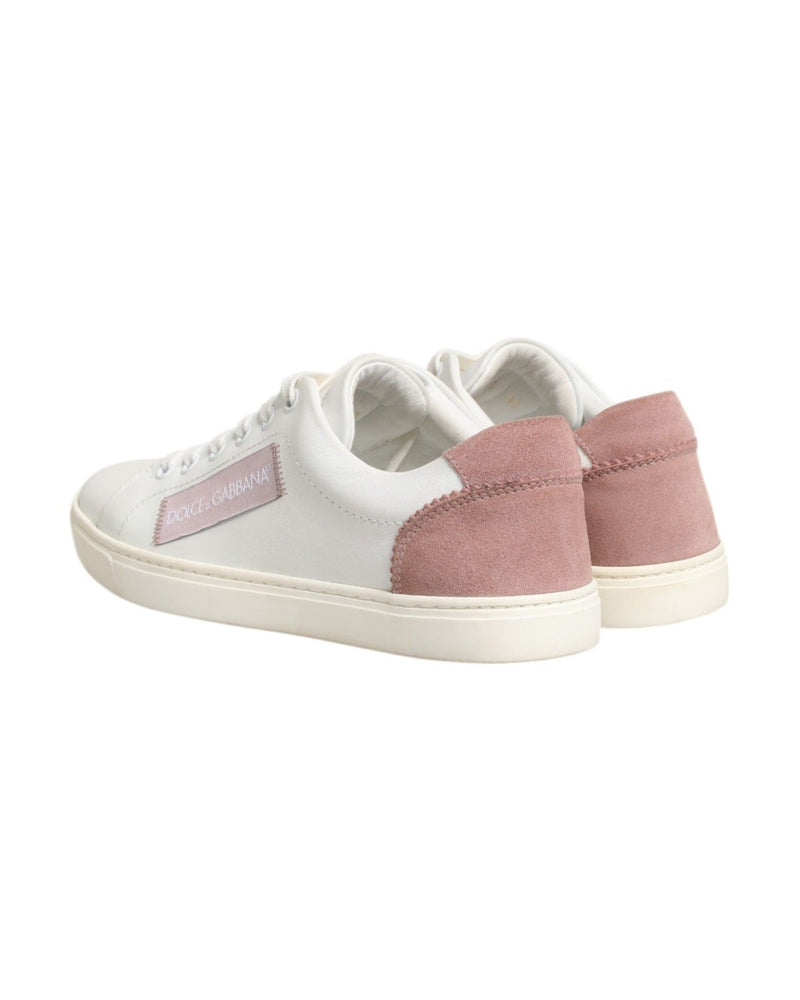 Dolce & Gabbana White Leather Pink Low Top Sneakers Shoes Glam Steals