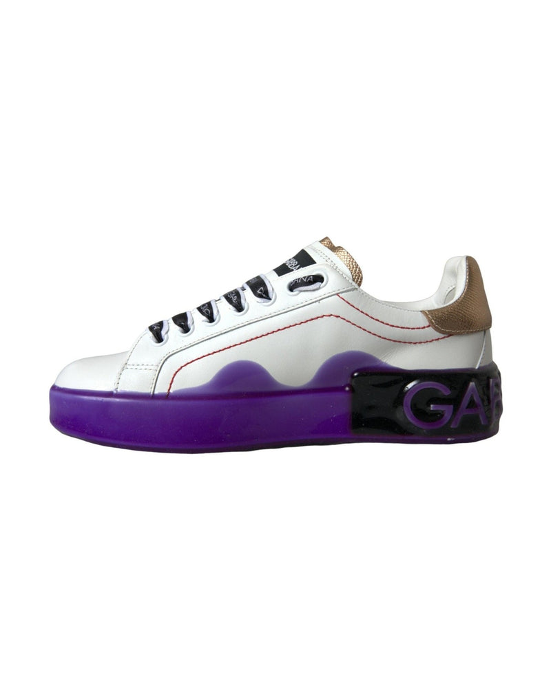 Dolce & Gabbana White Leather Portofino Low Top Sneakers Shoes Glam Steals