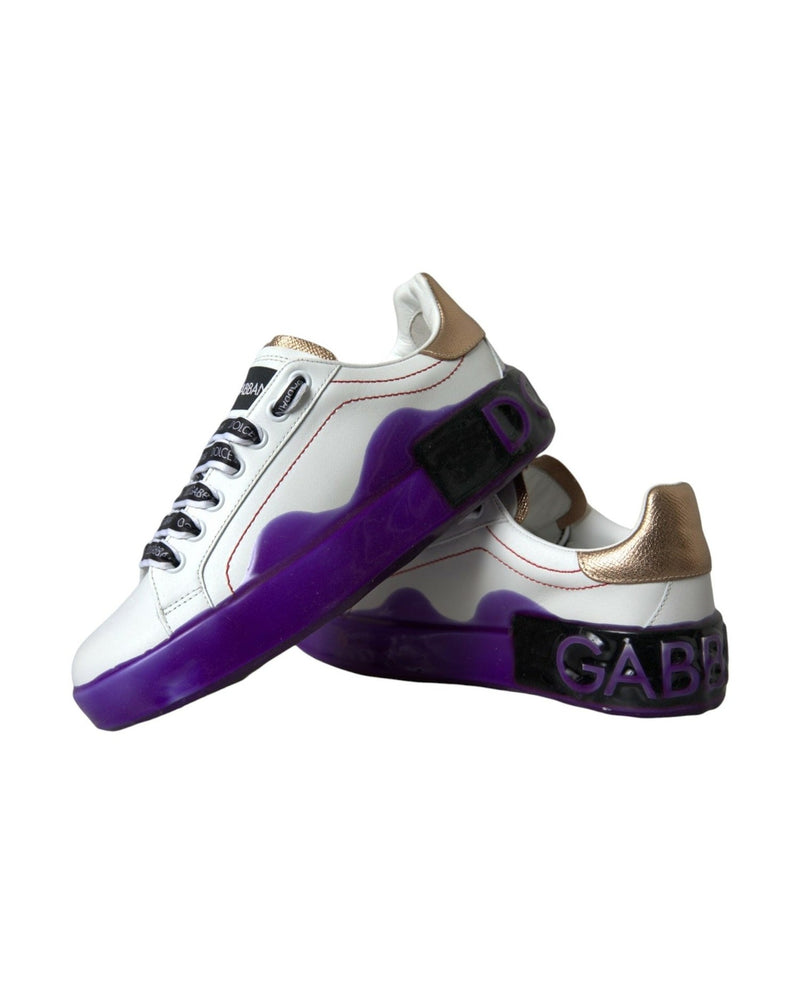 Dolce & Gabbana White Leather Portofino Low Top Sneakers Shoes Glam Steals