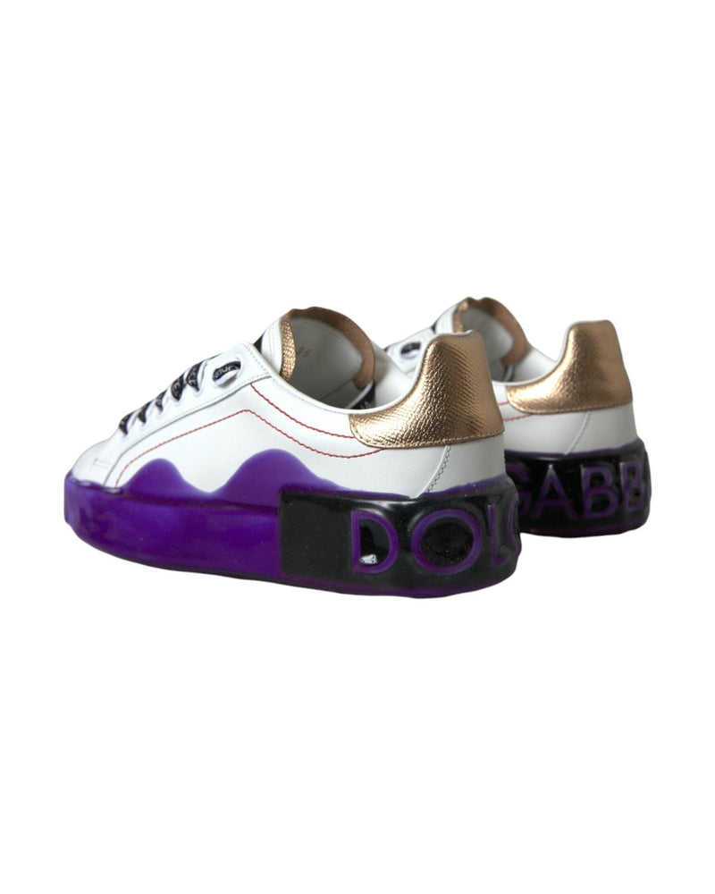 Dolce & Gabbana White Leather Portofino Low Top Sneakers Shoes Glam Steals