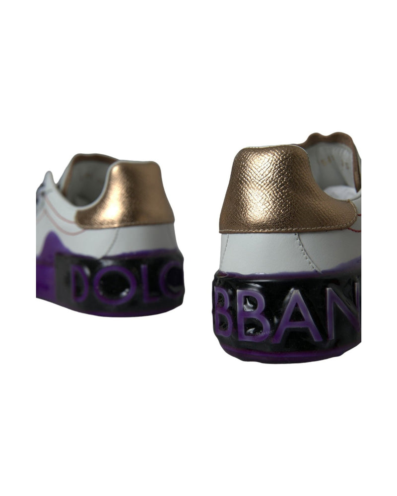 Dolce & Gabbana White Leather Portofino Low Top Sneakers Shoes Glam Steals