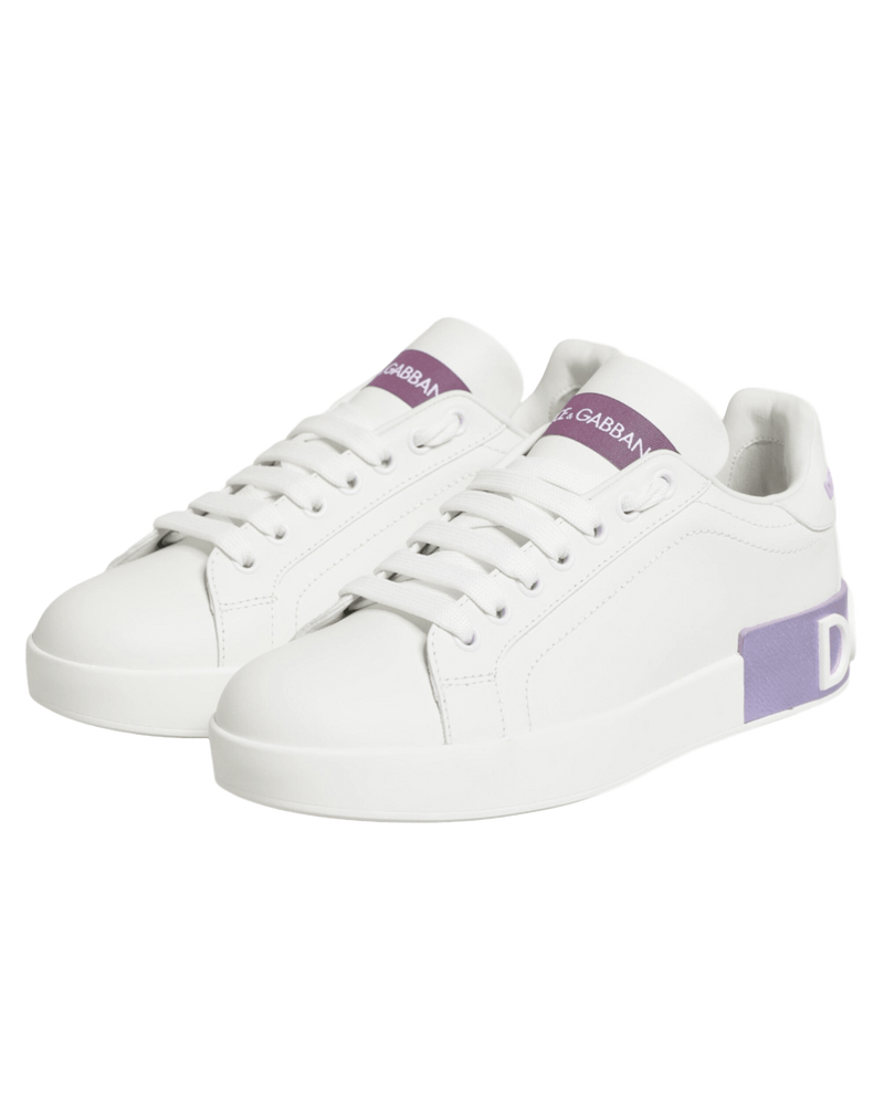 Dolce & Gabbana White Leather Purple Casual Sneakers Shoes Glam Steals