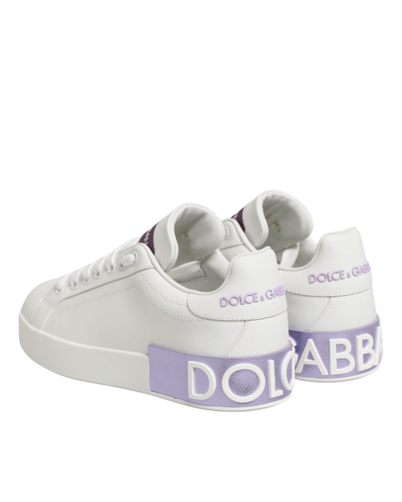 Dolce & Gabbana White Leather Purple Casual Sneakers Shoes Glam Steals
