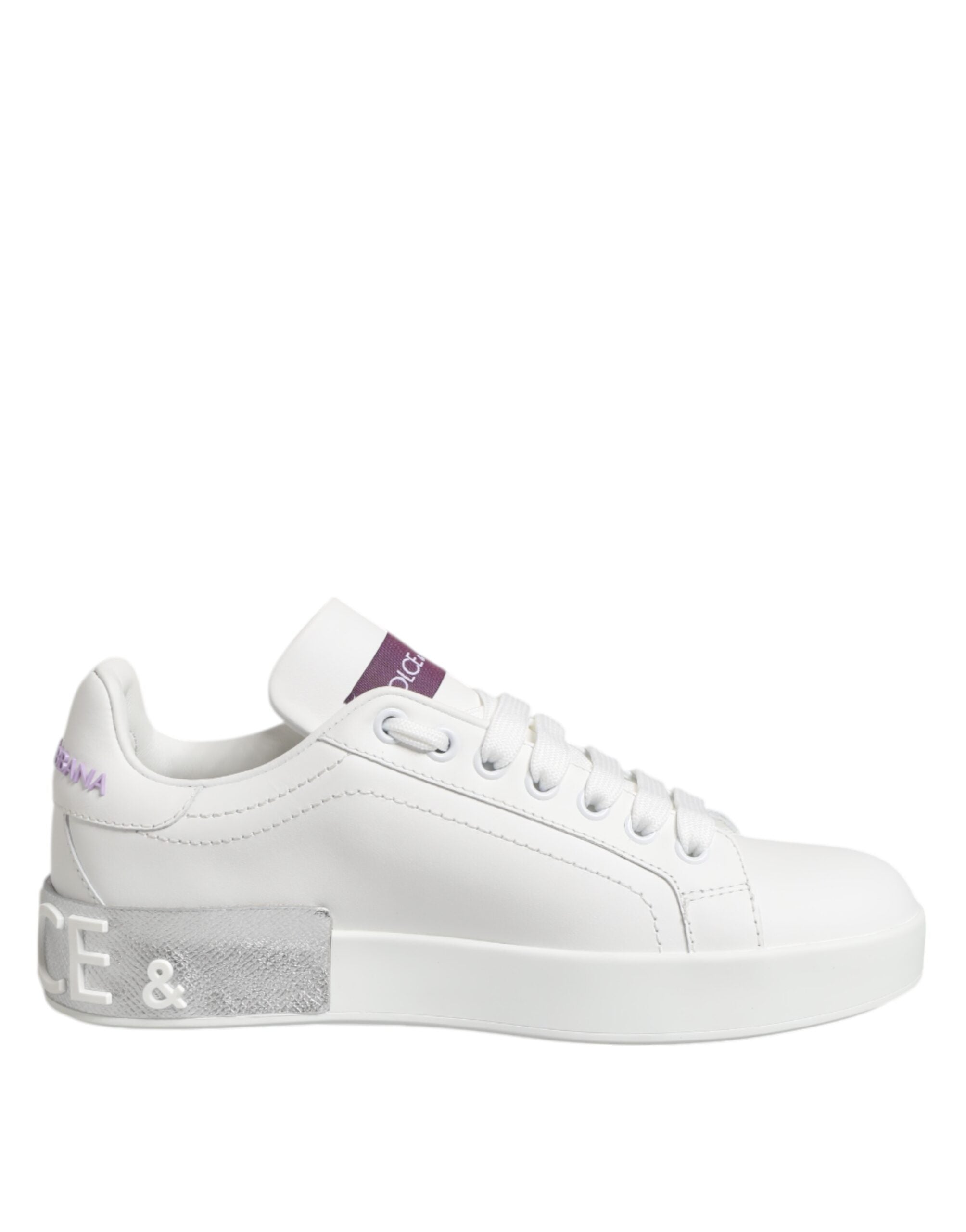 Dolce & Gabbana White Leather Purple Low Top Sneakers Shoes Glam Steals