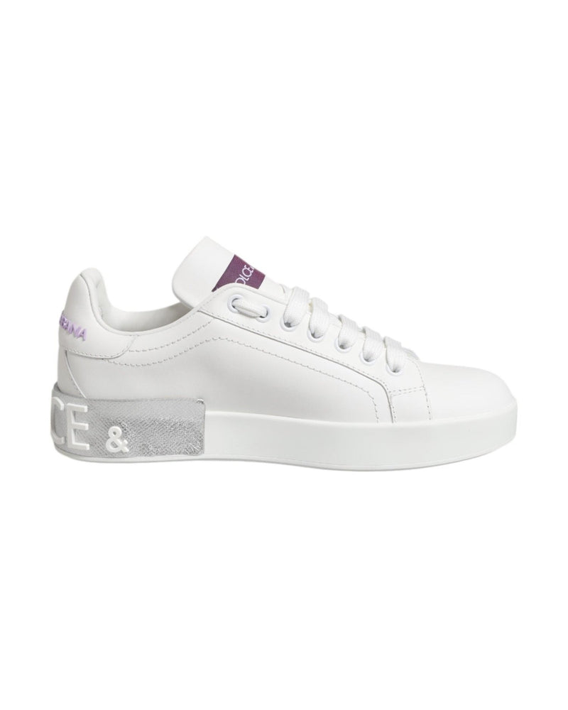 Dolce & Gabbana White Leather Purple Low Top Sneakers Shoes Glam Steals
