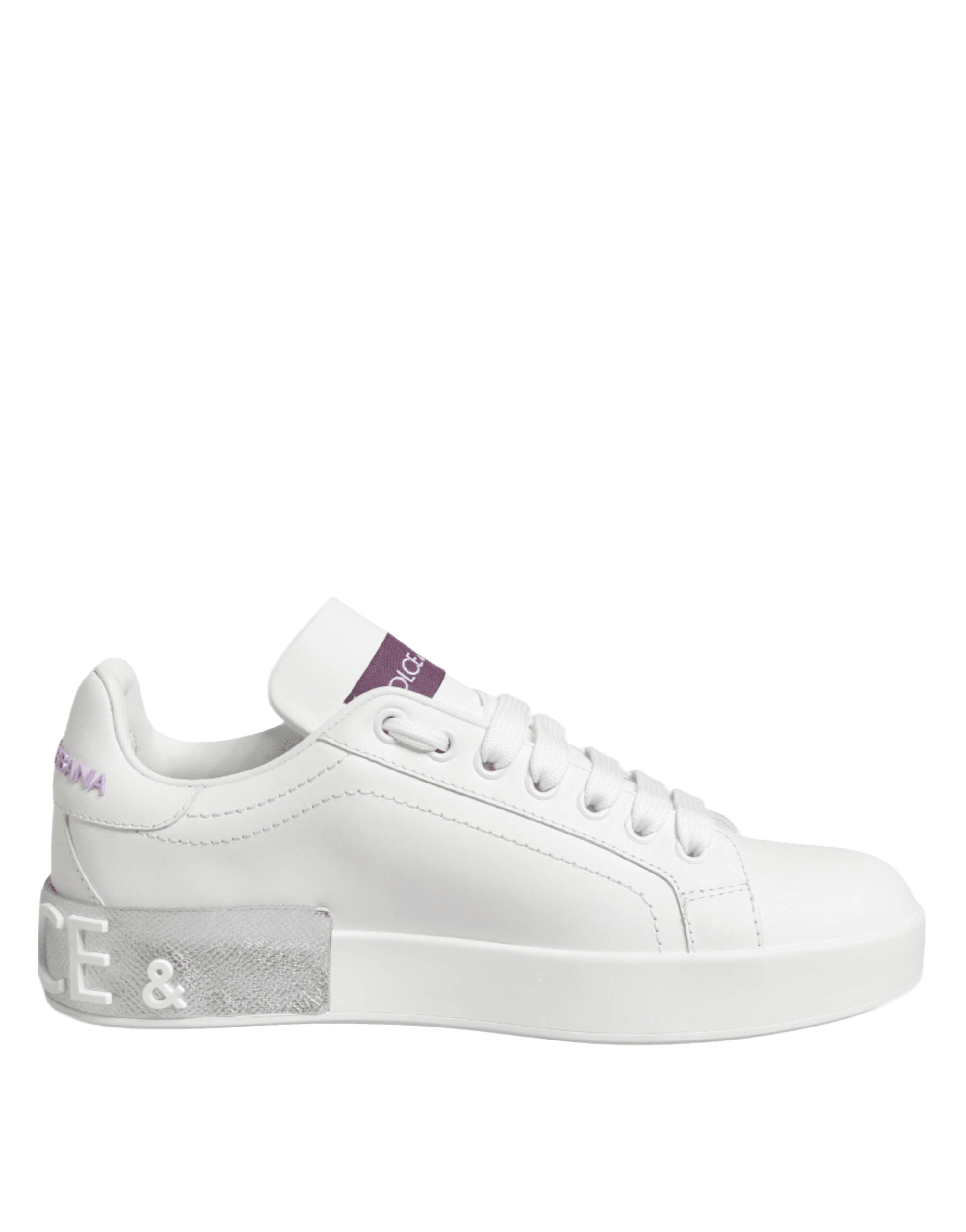 Dolce & Gabbana White Leather Purple Low Top Sneakers Shoes Glam Steals