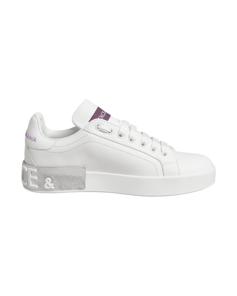 Dolce & Gabbana White Leather Purple Low Top Sneakers Shoes Glam Steals