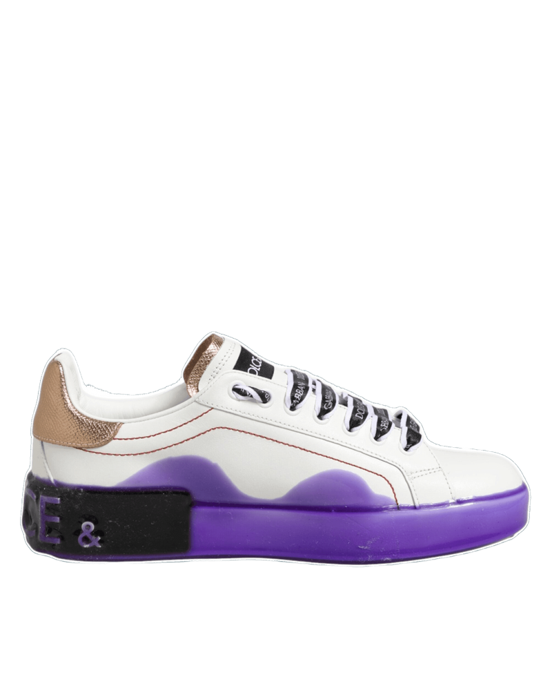 Dolce & Gabbana White Leather Purple Low Top Sneaker Shoes Glam Steals