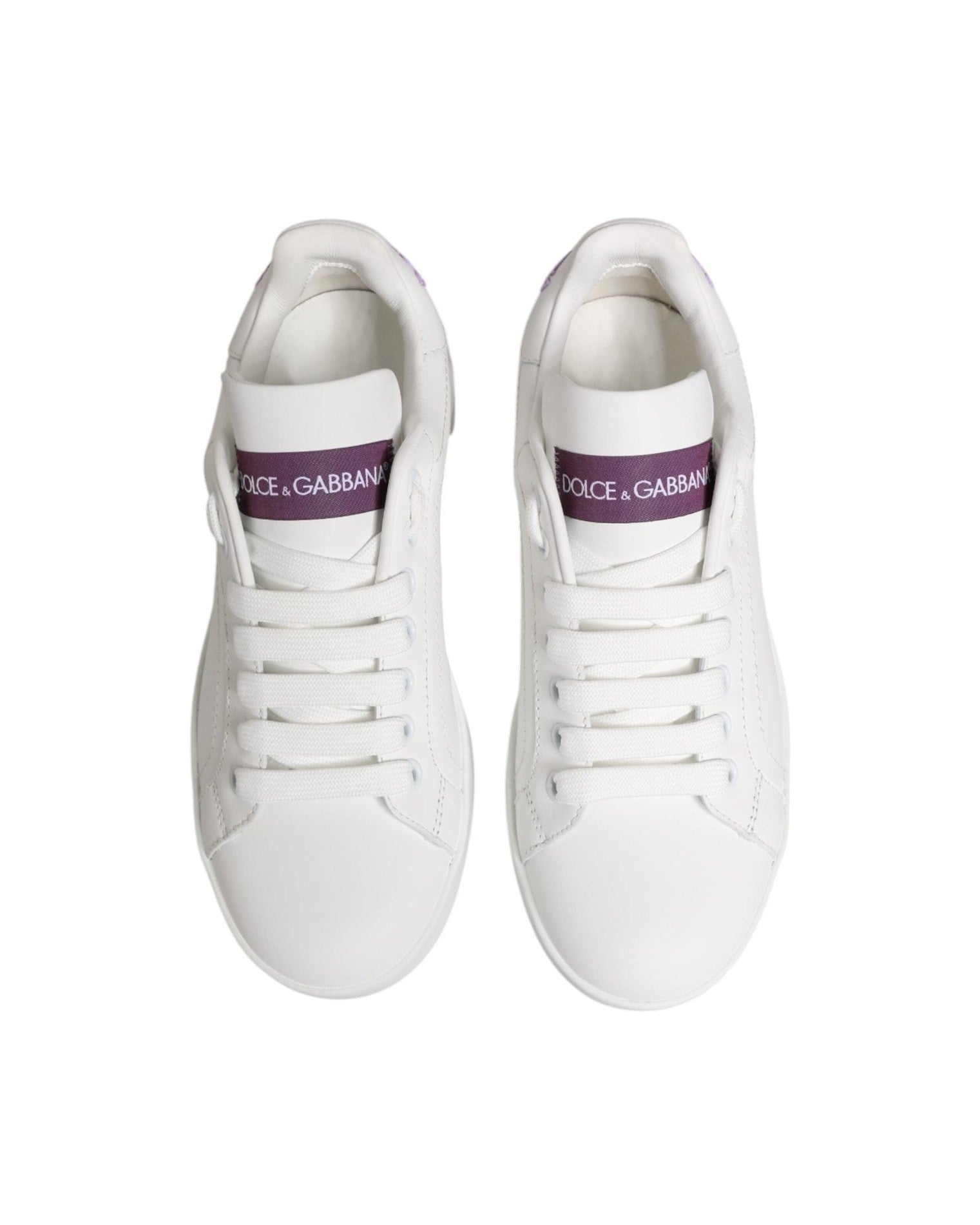 Dolce & Gabbana White Leather Purple Low Top Sneakers Shoes Glam Steals