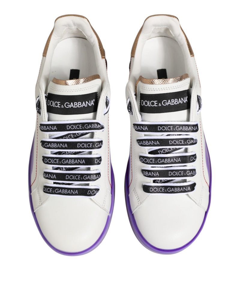 Dolce & Gabbana White Leather Purple Low Top Sneaker Shoes Glam Steals