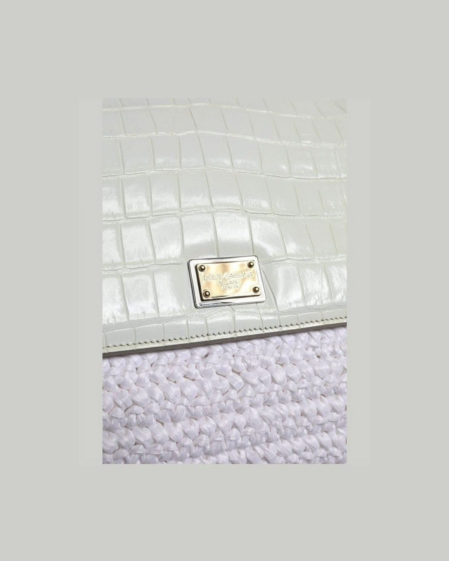Dolce & Gabbana White Leather Rafia Top Handle Crossbody Bag Cross Body Bags