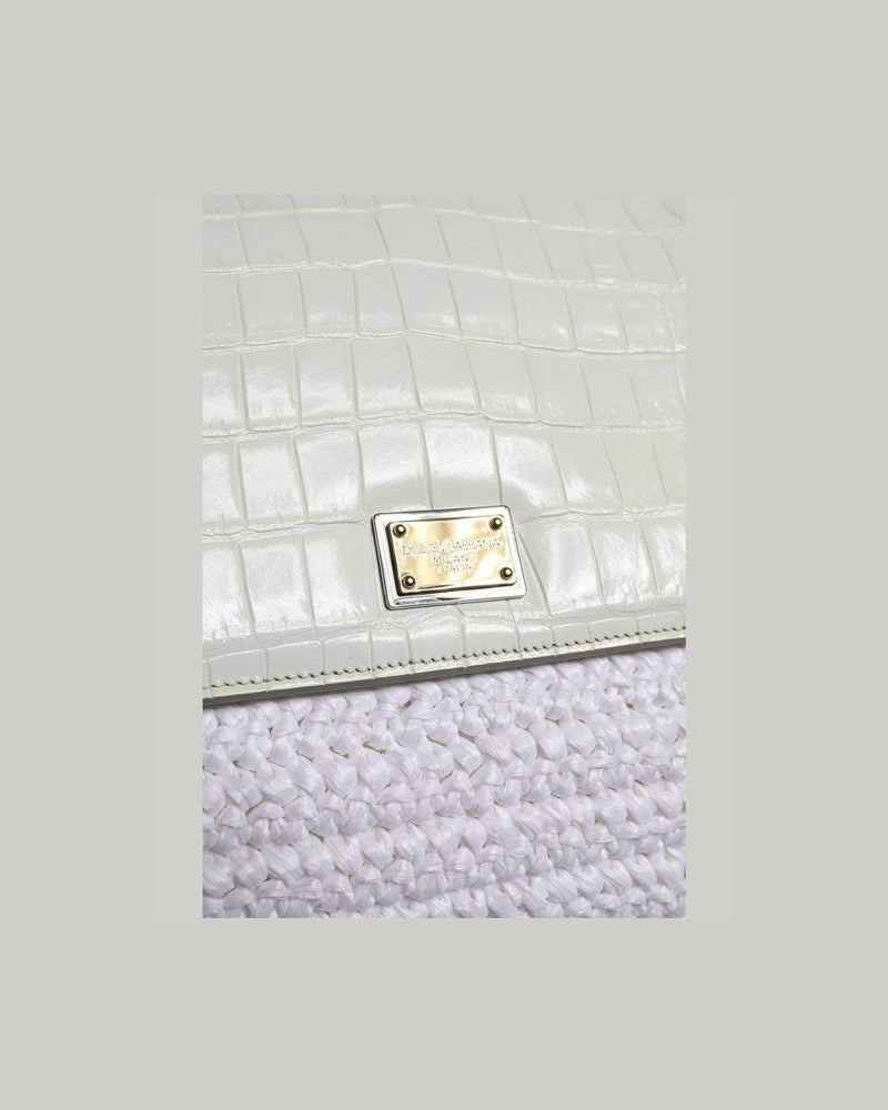 Dolce & Gabbana White Leather Rafia Top Handle Crossbody Bag Glam Steals
